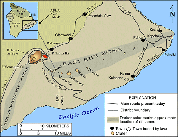 Карта вулкана Килауэа.